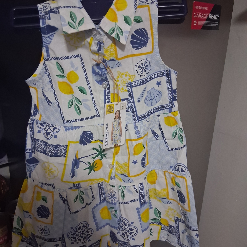 Kids Casual Dress with Lemon and Shell Print